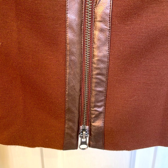 Caché Vintage Brown Zip-Up Jacket w/ Faux Leather Trim & Side-Lace Sleeves - Picture 6 of 11